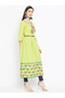 Women Green Printed Cotton A-Line Kurta - 4