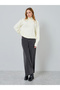 Women Turtle Neck Button Detail Furry Sweater - 2