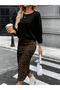 Trend Women's Long Sleeve Crew Neck Modal Blouse and Leopard Print Skirt Two Piece Set
