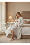 Women's Ecru Quilted Jacquard Cotton Maternity/Nursing Nightdress-Robe 2-Piece Set - 2