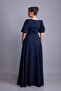 Navy Blue Balloon Sleeve Square Neck Maxi Dress - 6