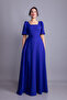 Sax Blue Balloon Sleeve Square Neck Maxi Length Dress