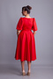 Red Balloon Sleeve Square Neck Midi Dress - 6