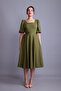 Khaki Balloon Sleeve Square Neck Midi Dress