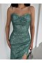 Mint Thin Strap Y Slit Sequin Evening Dress - 5