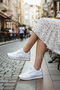 Women's White Silver Daily Lace-Up Casual Comfortable Sole Sneaker Comfortable Soft Walking Sports Shoes - 4