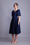 Navy Blue Balloon Sleeve Square Neck Midi Dress - 2
