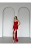 Red Thin Strap Y Slit Sequin Evening Dress - 2