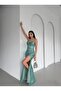 Mint Thin Strap Y Slit Sequin Evening Dress - 3