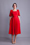 Red Balloon Sleeve Square Neck Midi Dress