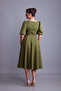 Khaki Balloon Sleeve Square Neck Midi Dress - 6