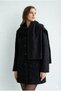 Women's Shirt Collar Shawl Detailed Curly Bearded Lined Cashmere Coat D99747