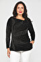 Plus Size Women's Blouse with Asymmetric Collar and Stone Detail - 3