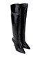 Women's Genuine Leather Black Wrinkled Patent Leather Heeled Boots - 2