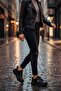 Black Women's Sneaker - Thick Soled Leather Shoes - 2