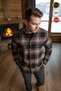Men's Black White Red 2-Line Plaid Lumberjack Thick Soft Textured Regular Old Money Culture Shirt - 3