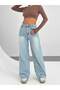 High Waist Wide Leg Light Blue Women's Trousers - 3