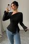 Black Asymmetrical Neck Detail Back Tie Long Sleeve Crepe Fabric Blouse - 2
