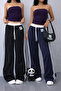 2-Pack 89 Printed White Belted Double Stripe High Waist Women's Wide Leg Sweatpants