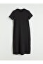 Black Crew Neck Slit Dress - 5