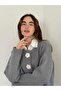 Design Floral Buttoned Jacket Cardigan Women's Gray - 2