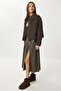 Belted Checkered Flared Woven Skirt Llw0004 Brown Beige