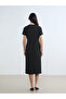 Black Crew Neck Slit Dress - 4