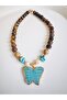 Tiger Eye Natural Stone and Real Pearl Butterfly Necklace 47 cm - 3