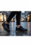 Women's Khaki Leather High Sole Sneaker Shoes Black - 5