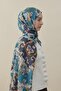 Baroque Pattern Wool Silk Shawl Turquoise-Anthracite - 5
