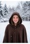 Brown Warm Anti-Pilling Fleece Hooded Unisex Outdoor Camper Poncho Winter Buttoned Shawl - 3