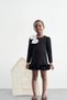 Girls' Cotton Black Bow Flounce Dress - Long Sleeve