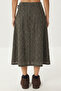 Belted Checkered Flared Woven Skirt Llw0004 Brown Beige - 6