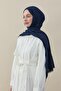 Almond Pattern Wool Silk Shawl Navy Blue - 2