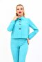 Oval Stand Collar Short Jacket-Turquoise