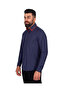 Men's Navy Blue Red Polka Dot Double Collar Cotton Slim Fit Shirt - 2