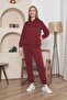 Women's Burgundy Hooded Pocket Tracksuit Set - 3