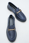 Women's Special Design Elegant Buckle Detailed Navy Blue Loafer Shoes - 3