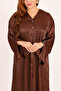 Shimmer Brown Abaya Women – Button Detail on Sleeves & Neck