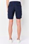 Women Brand Logo Cargo Shorts, Navy - 4