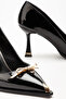Patent Leather Gold Buckle Detailed Pointed Toe High Heel Stiletto - 3