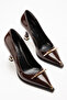 Patent Leather Gold Buckle Detailed Pointed Toe High Heel Stiletto