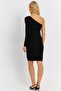 Women's Black One Shoulder Knit Midi Dress Be337 - 4