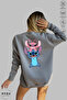 Unisex Long Sleeve Angel and Stitch Back Printed Crew Neck Hoodless Fleece-Lined Oversized Sweatshirt