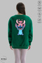 Unisex Long Sleeve Angel and Stitch Back Printed Crew Neck Hoodless Fleece-Lined Oversized Sweatshirt