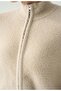 Double-Way Zipper Opening Detailed Furry Cardigan Stone Color - 4