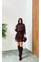 Half Turtleneck Top Chiffon Skirt Flocking Printed Lined Chiffon Short Dress - 2