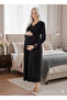 Women's Black Lace Buttoned Special Design Long Sleeve 100% Cotton Maternity Nightgown - 4