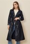 Belted Faux Leather Trench Coat 10975 - 2