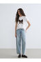 Ecru Crew Neck Bow Printed Women's T-Shirt - 2